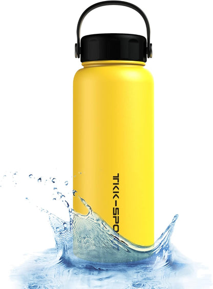 Thermos Water Bottles 32 Oz Stainless Steel Metal Water Bottle Sport Insulated Water Bottles Double Wall Sweat-Proof BPA Free Wide Mouth Yellow