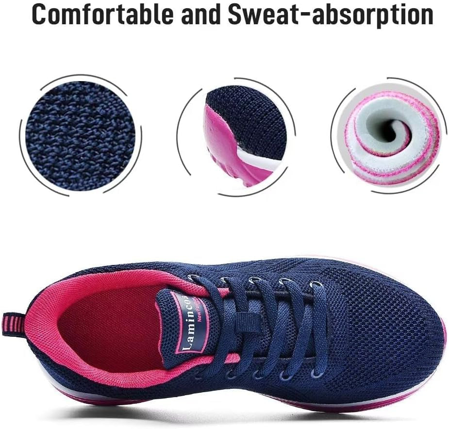 Womens Walking Shoes Lightweight Running Shoes Women’S Tennis Shoes Non Slip Air Shoes Breathable Mesh Air Cushion Sneakers for Gym Workout Sports