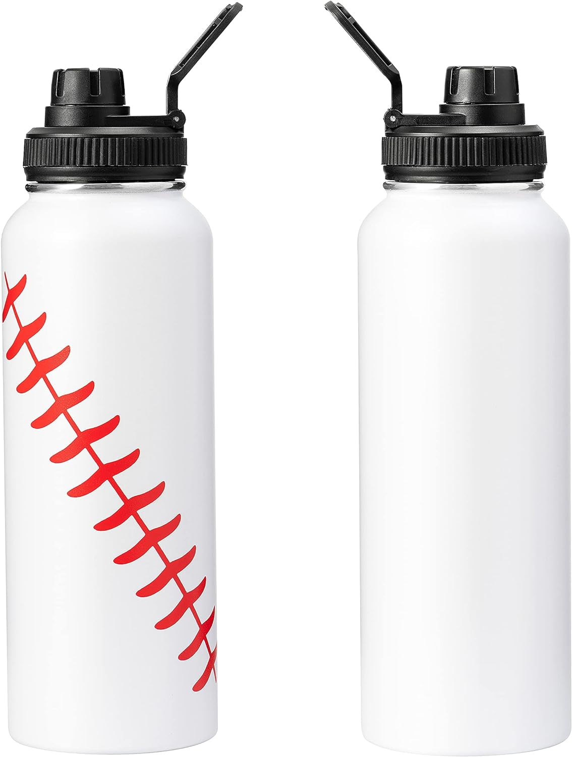 40Oz Insulated Water Bottles Stainless Steel Water Bottles with Straw Sports Water Jug Wide Mouth Water Kettle (BASEBALL, 40Oz)