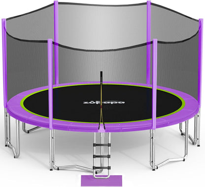 Trampolines No-Gap Design 1800 LBS Weight Capacity 16 15 14 12 10FT for Kids Children with Safety Enclosure Net Outdoor Backyards Large Recreational Trampoline