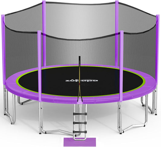 Trampolines No-Gap Design 1800 LBS Weight Capacity 16 15 14 12 10FT for Kids Children with Safety Enclosure Net Outdoor Backyards Large Recreational Trampoline