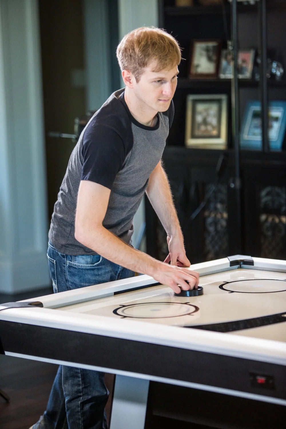 Blazer 7' Air Hockey Table with Heavy-Duty Blower, Electronic Scoring, Leg Levelers, and Overhang Rail