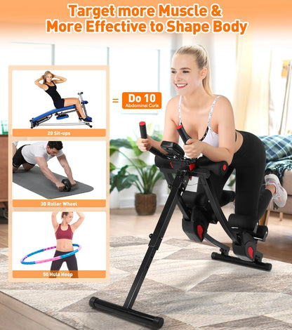 Fitness Ab Machine, 4 Adjustable Resistance Levels Ab Workout Equipment for Home Gym, Height Adjustable Ab Trainer, Foldable Fitness Equipment.440Lbs Weight Capacity