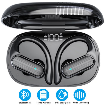 Bluetooth 5.3 IPX7 Noise Cancelling Wireless Earbuds with 45H Playtime, Black