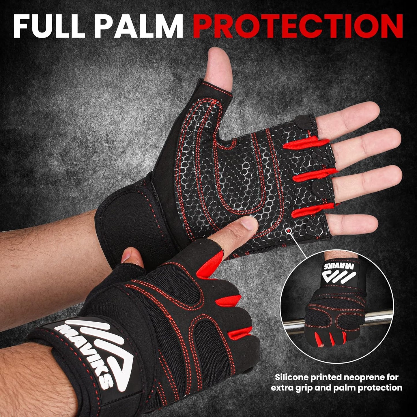 Workout Gloves for Men and Women Weight Lifting Gloves with Wrist Wrap Support for Gym Training Weightlifting Crossfit Pull-Ups Exercise Glove for Ladies & Gents