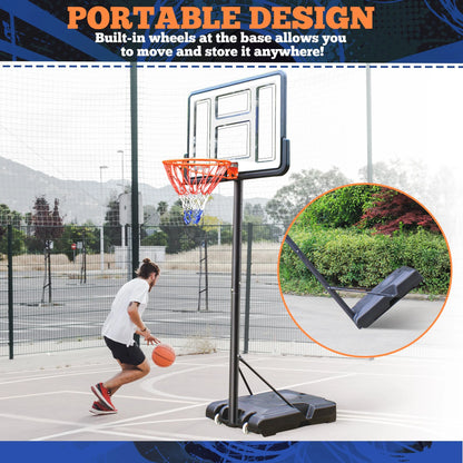 44" Portable Basketball Hoop System, 4.4-10 Ft Height Adjustable Basketball Goal System with Wheels and Shatterproof Backboard and Large Base for Adults Kids Outdoor Indoor Court