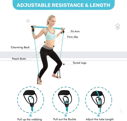 Portable Pilates Bar Kit with Free 8-Loop Stretch Band, Workout Videos & Exercise Manual + Posture Alignment Guide, Meal & Workout Planner (E-Book)|Adjustable Resistance & Length Stick