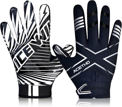 Adult Youth Football Receiver Gloves - Silicone Super Sticky and High Grip for Kids, Men and Women