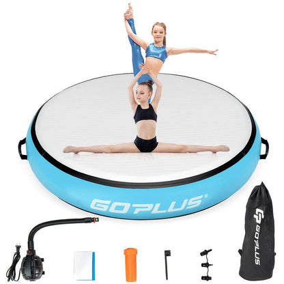 40'' Inflatable round Gymnastic Mat Tumbling Floor Mat W/Electric Pump Blue