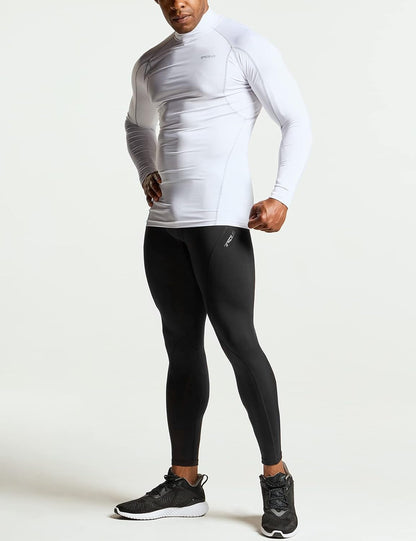 Men'S UPF 50+ Mock Long Sleeve Compression Shirts, Athletic Workout Shirt, Base Layer for Water Sports