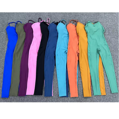 Backless Sports Woman 2023 Lycra Fitness Overalls One Piece Jumpsuit Shorts Sport Outfit Gym Workout Clothes for Women Sportwear