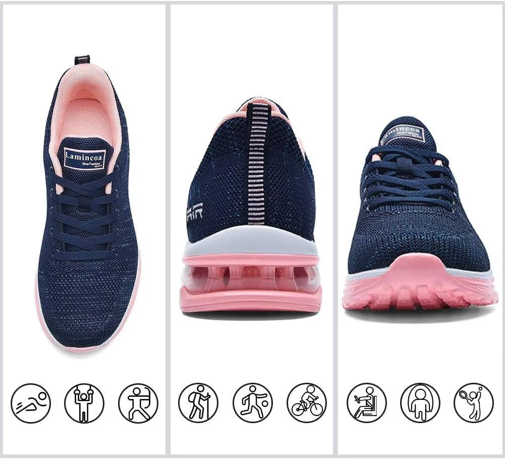 Womens Walking Shoes Lightweight Running Shoes Women’S Tennis Shoes Non Slip Air Shoes Breathable Mesh Air Cushion Sneakers for Gym Workout Sports