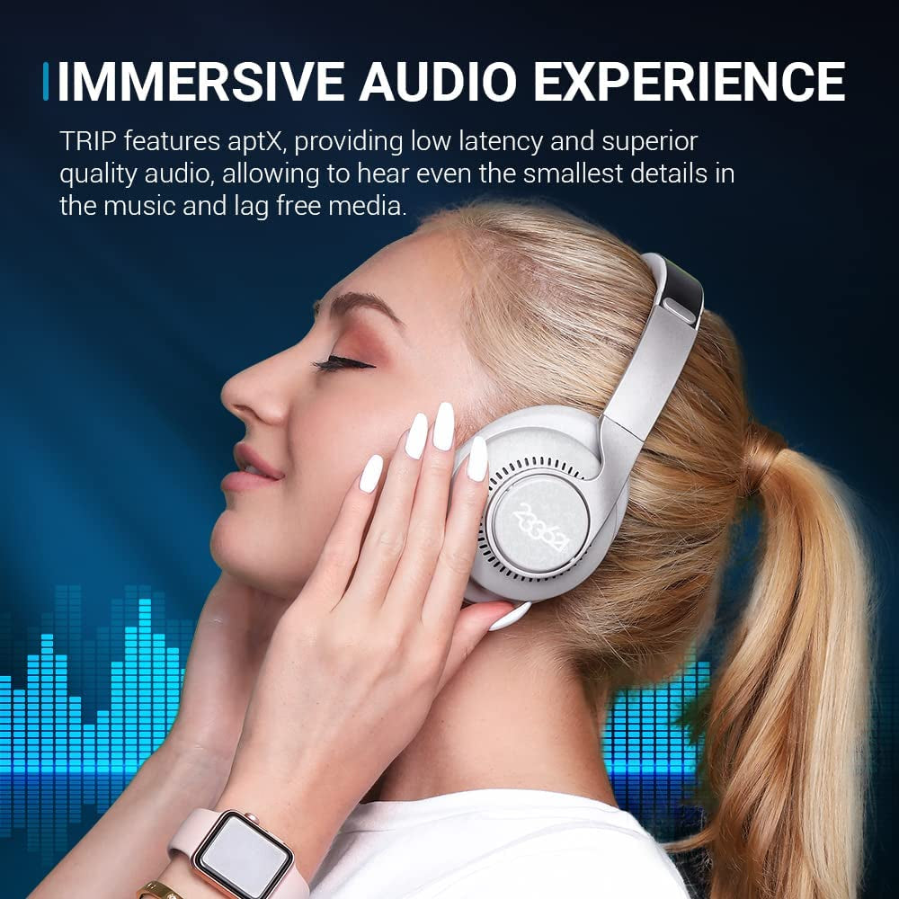 Trip Active Noise Cancelling Headphones with Independent Noise Reduction Chip, Bluetooth Wireless Headpones Built-In Mic and Ex Audio Cable, 40H Battery, Hands-Free Calls, Hifi Sound Quality