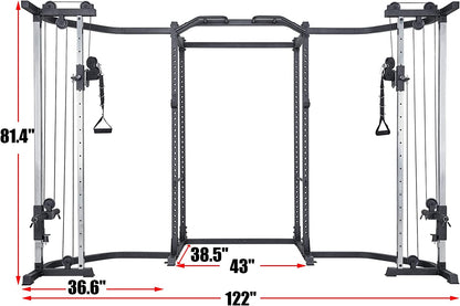 Power Cage, Squat Rack with Cable Crossover Power Rack with LAT Pulldown(Power Cage with Cable Crossover)