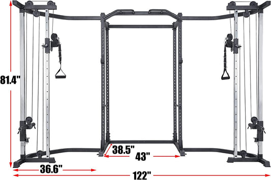 Power Cage, Squat Rack with Cable Crossover Power Rack with LAT Pulldown(Power Cage with Cable Crossover)