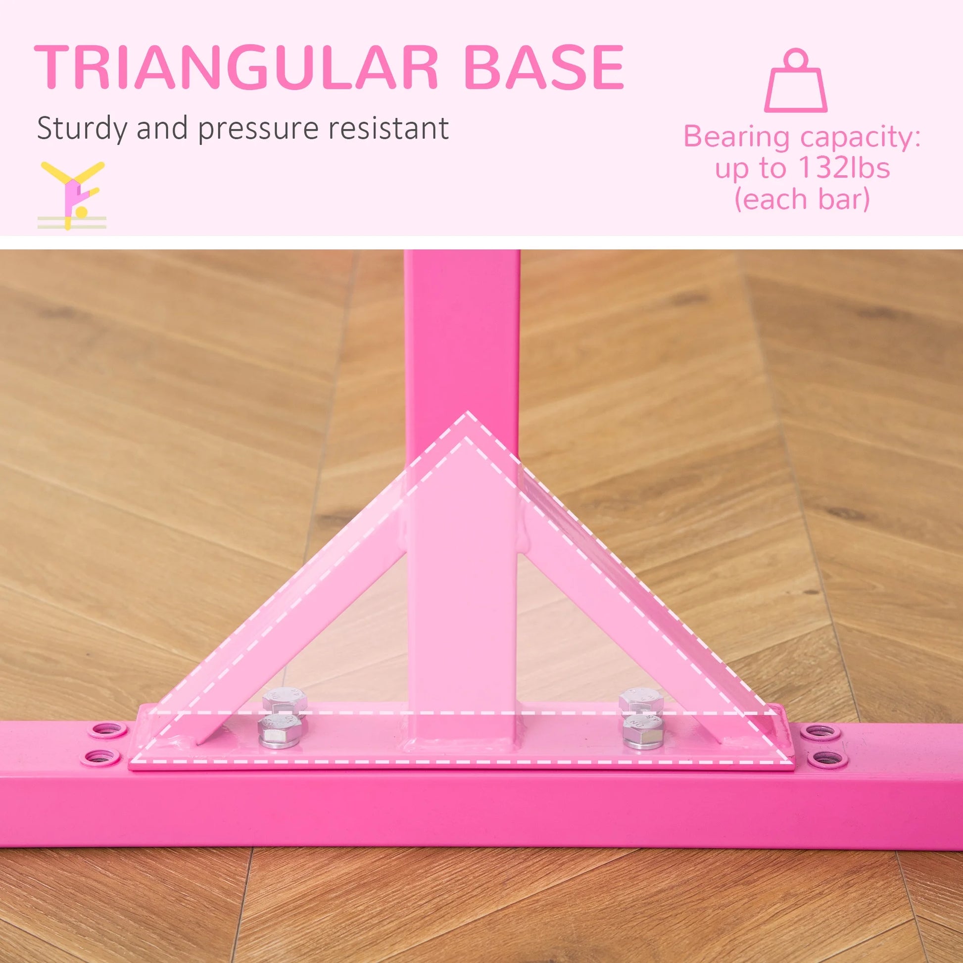 Double Horizontal Bars, Junior Gymnastic Training Parallel Bars with Double-Locking System 13-Level 36"-59" Adjustable Heights, 6-Level Adjustable Width for Indoor Outdoor, Pink