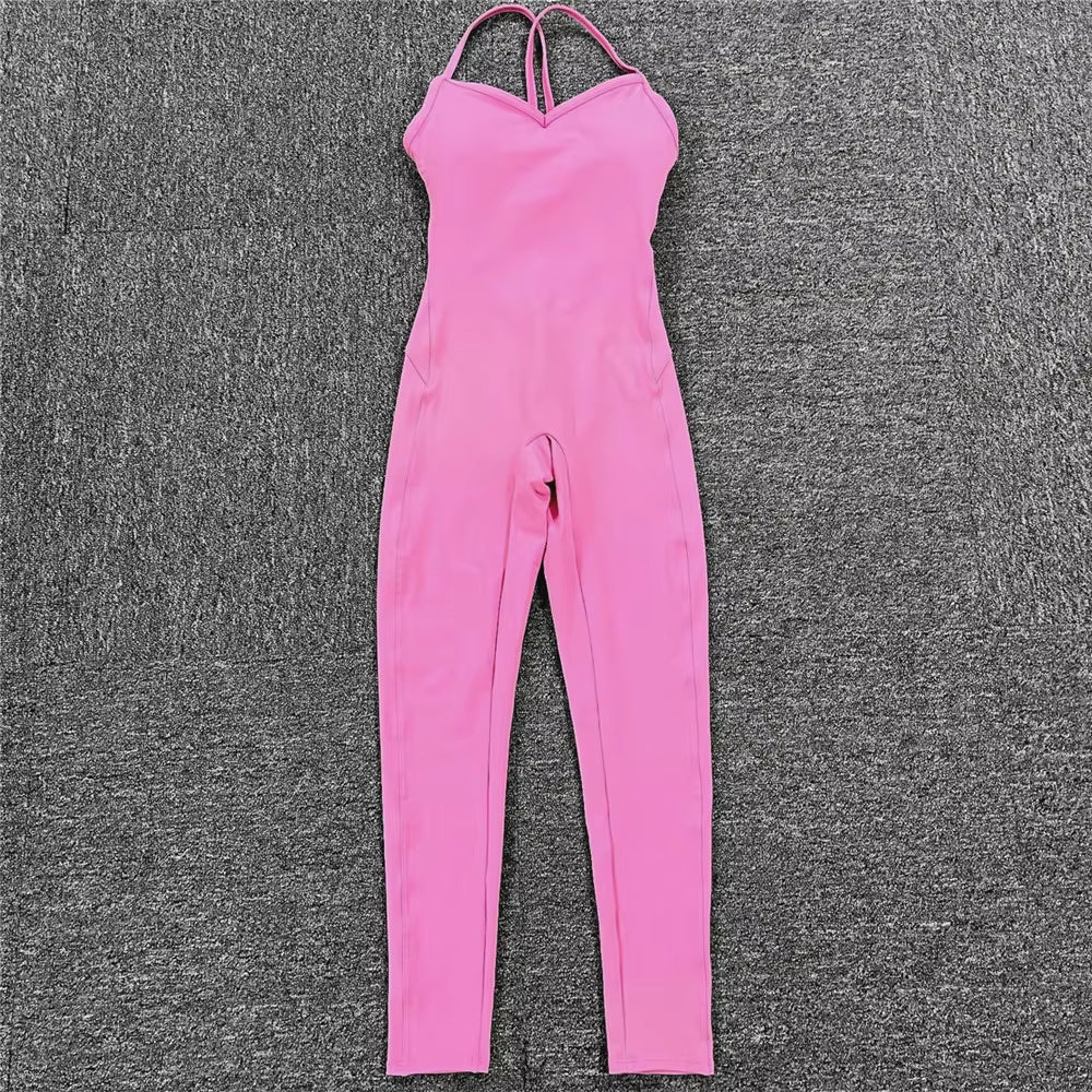 Backless Sports Woman 2023 Lycra Fitness Overalls One Piece Jumpsuit Shorts Sport Outfit Gym Workout Clothes for Women Sportwear