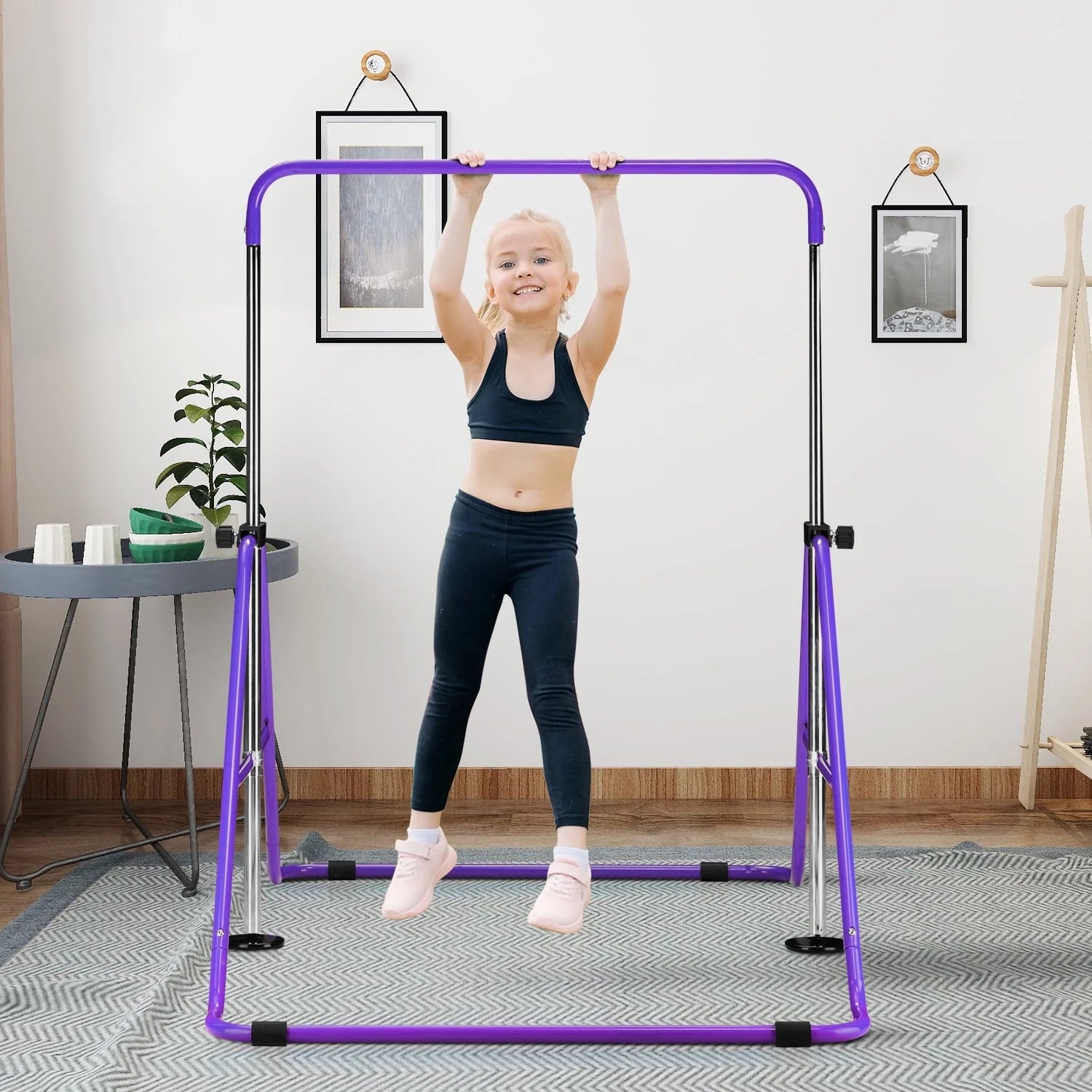 Kids Gymnastics Bars Equipment for Home, Junior Expandable Horizontal Monkey Bar(Purple)