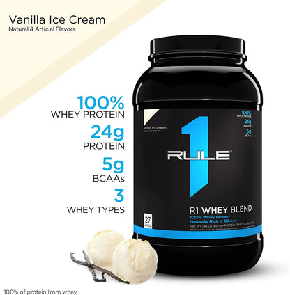 RULE 1 Whey Blend 27 Serv Vanilla Ice Cream 100% Whey Protein Blend 1.96Lb