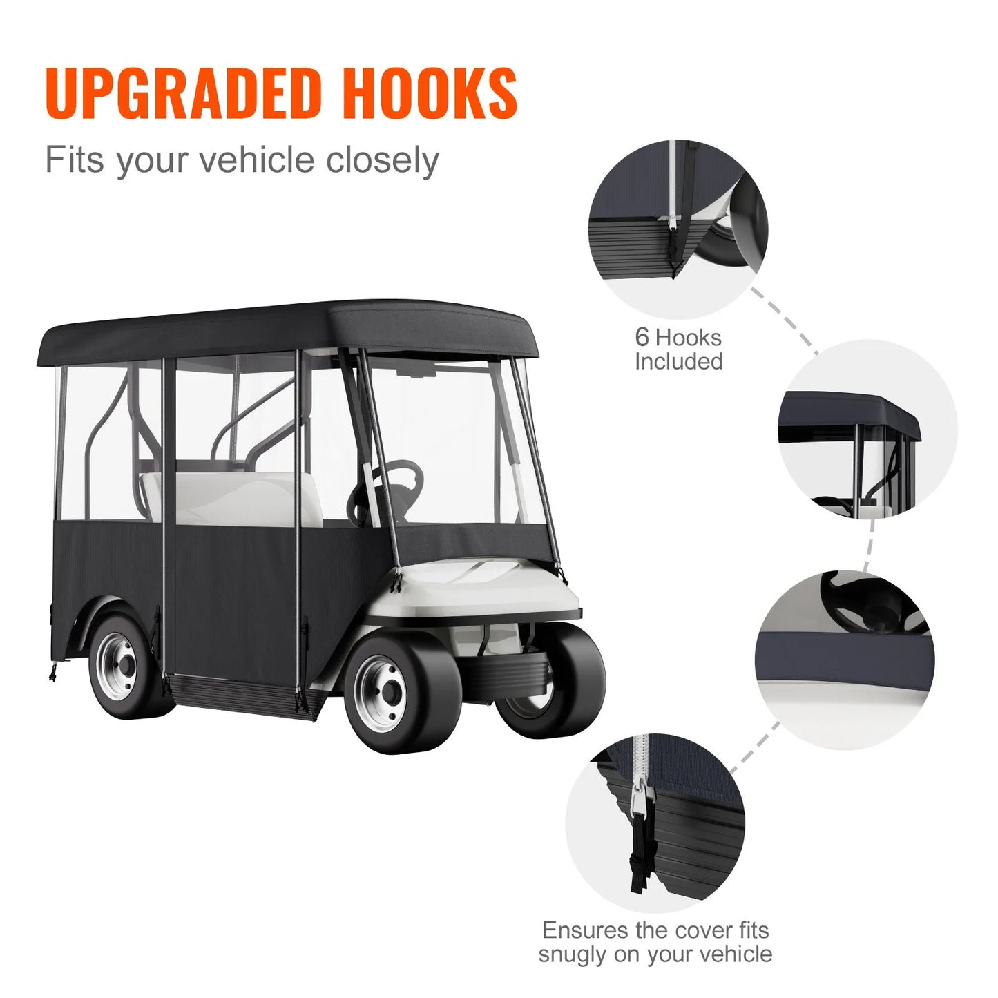 VEVOR Golf Cart Enclosure, 4-Person Golf Cart Cover, 4-Sided Fairway Deluxe, 300D Waterproof Driving Enclosure with Transparent Windows, Fit for EZGO, Club Car, Yamaha Cart (Roof up to 78.7''L)