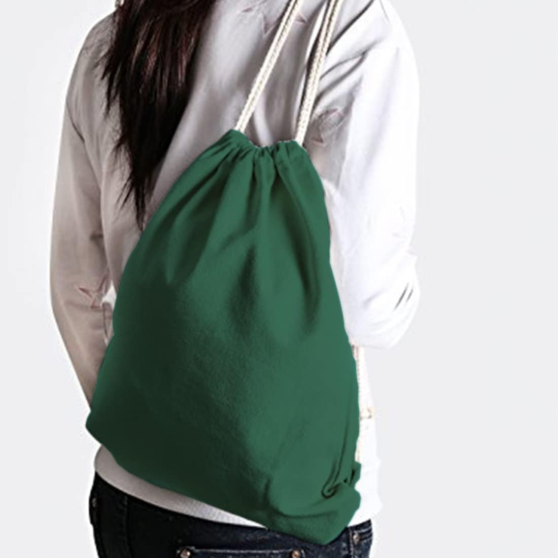 2-Pack Cotton Canvas Drawstring Backpack Gym Bag Sackpack String Sack Pack Bags, Green