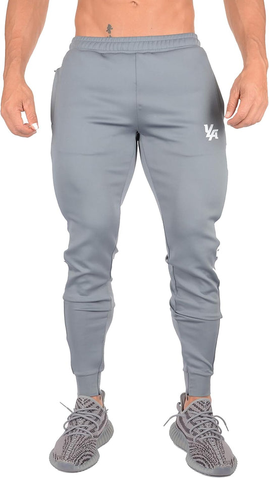 Gym Pants for Men | Slim Fit Tapered Sweatpants | Workout Track Joggers | Zipper Pockets Side Mesh 215 Gry XL Gray