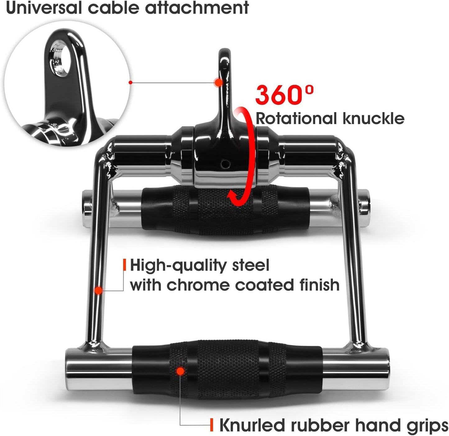 Double D Row Handle Cable Attachment for Weight Workout, Cable Machine Accessories for Home Gym, LAT Pull down V Bar with Capacity up to 880LBS