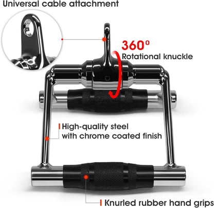 Double D Row Handle Cable Attachment for Weight Workout, Cable Machine Accessories for Home Gym, LAT Pull down V Bar with Capacity up to 880LBS