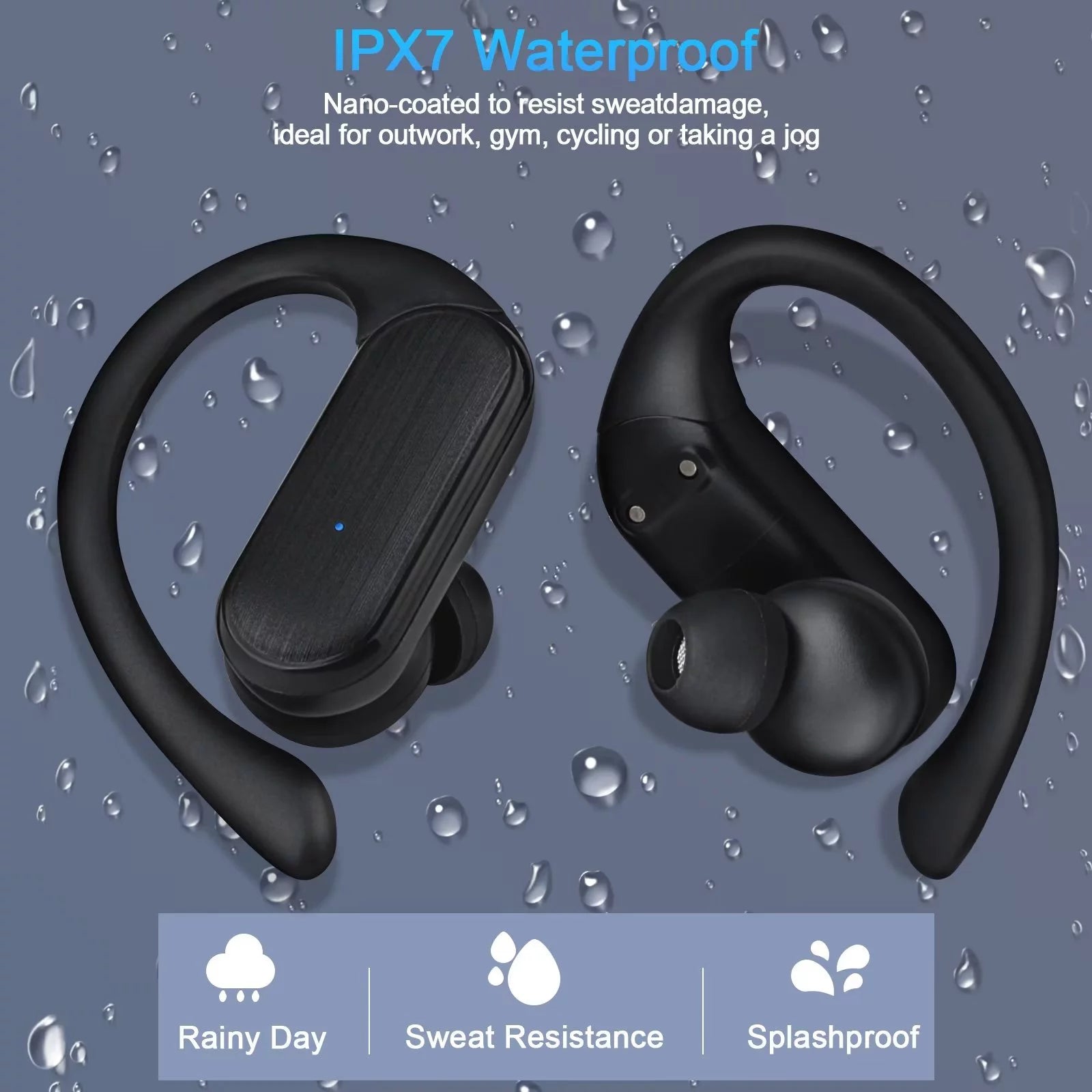 Bluetooth 5.3 IPX7 Noise Cancelling Wireless Earbuds with 45H Playtime, Black