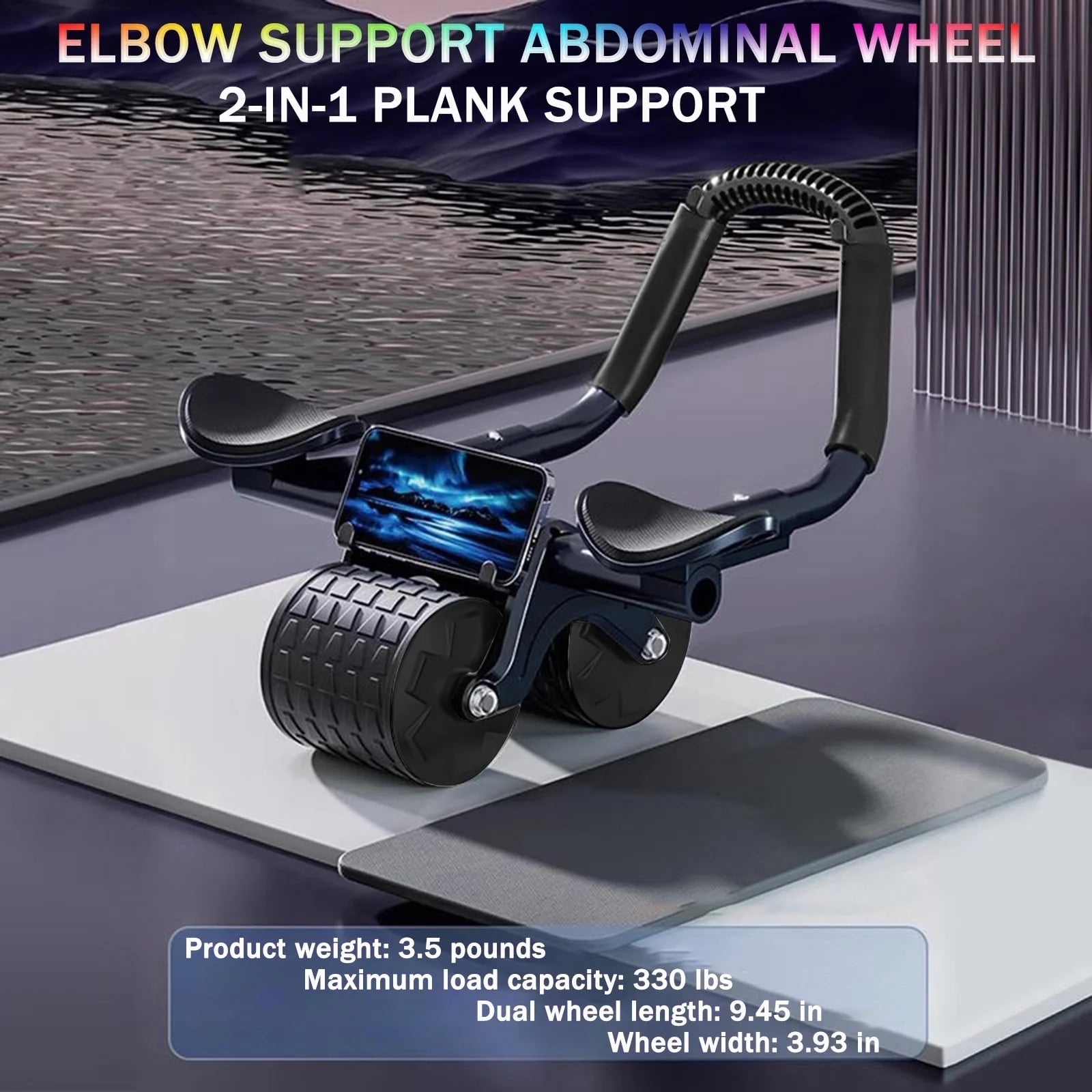 2024 New with Timer Ab Abdominal Exercise Roller Elbow Support, Abs Roller Wheel Core Exercise Equipment, Automatic Rebound Abdominal Wheel(Black）