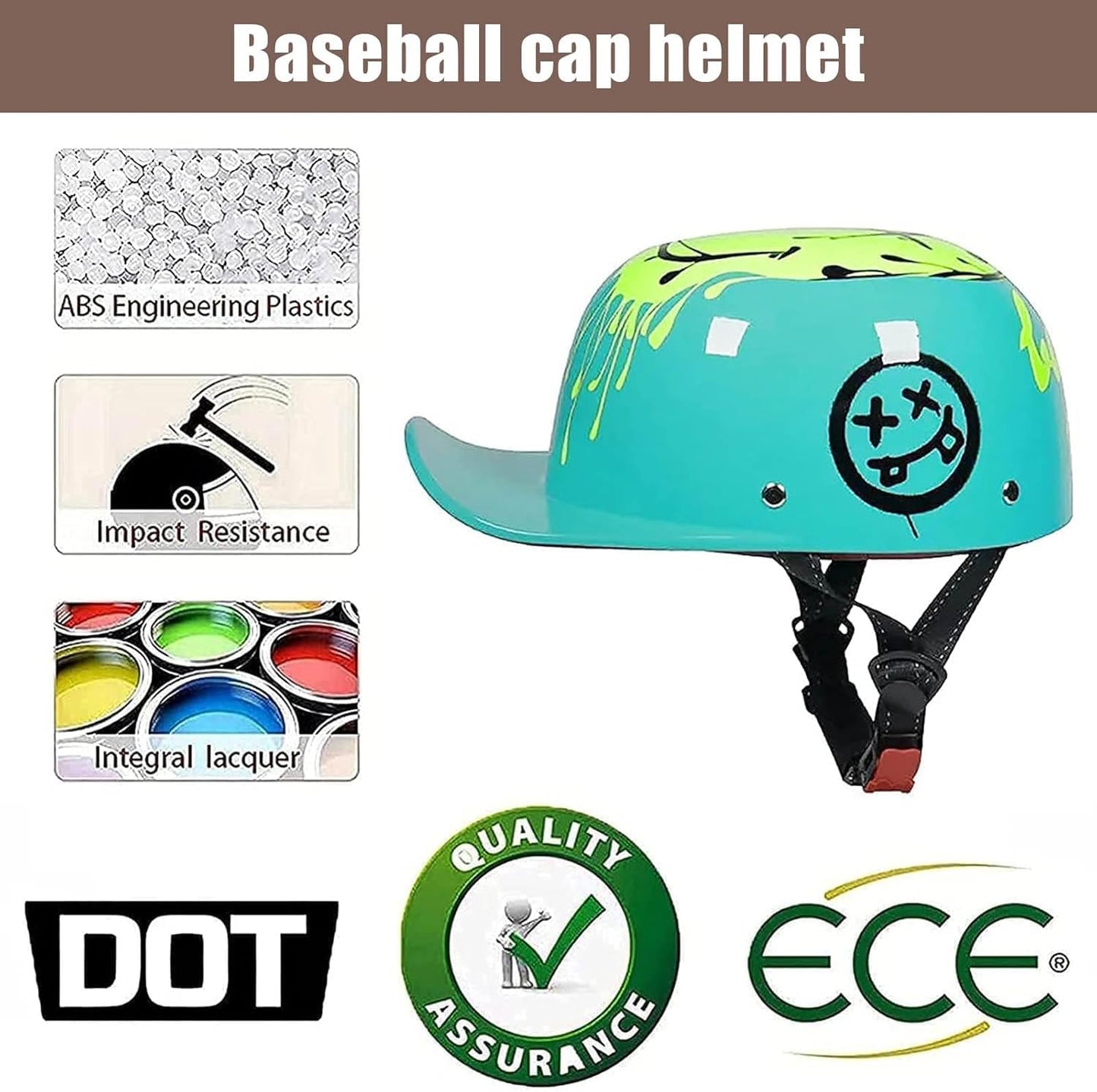 Motorcycle Open-Face Helmet Scooter Moped Cruiser Skull Cap Helmet Men and Women Adult Baseball Cap Helmet Motorcycle Summer Street Helmet with Adjustable Quick Release Buckle DOT Approved