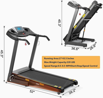 Treadmill with Incline Folding with 12-Level Automatic Incline 2.5Hp Power 8.5Mhp Speed Running Machine 15 Preset Training Program Electric Treadmill for Home Use