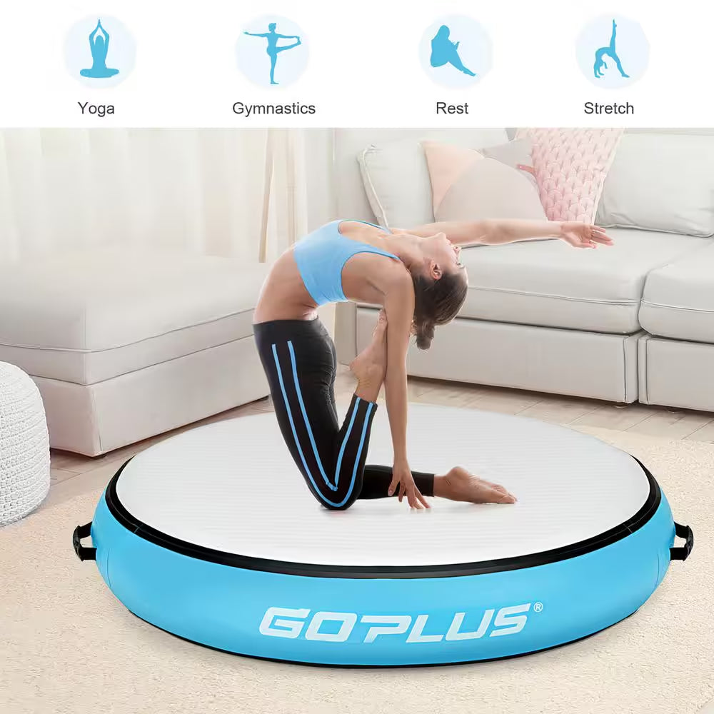 40'' Inflatable round Gymnastic Mat Tumbling Floor Mat W/Electric Pump Blue