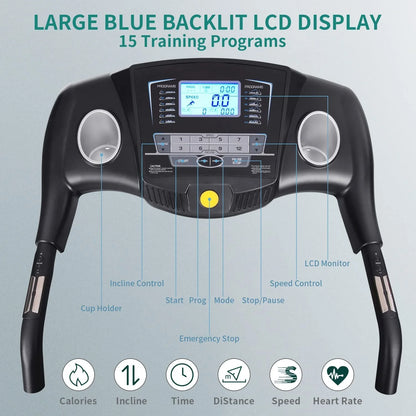 Treadmill with Auto Incline Folding Treadmill 12% Incline 2.5 Horse Power 15 Preset for Home Use 8.5 Mph Range