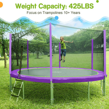 Trampolines No-Gap Design 1800 LBS Weight Capacity 16 15 14 12 10FT for Kids Children with Safety Enclosure Net Outdoor Backyards Large Recreational Trampoline