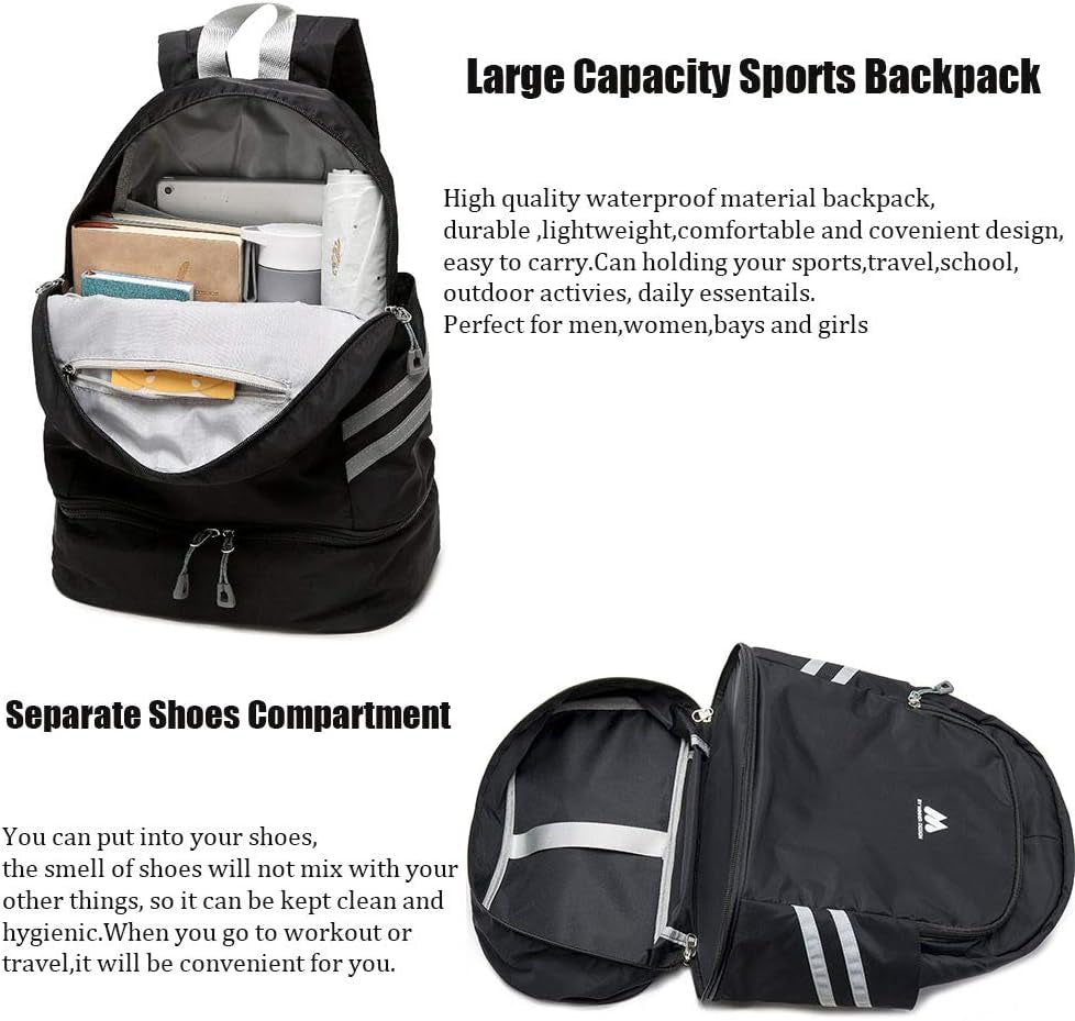 Gym Backpack for Women with Shoe Compartment & Wet Pocket & Lunch Compartment, Waterproof Gym Bag Laptop Purses(Black)