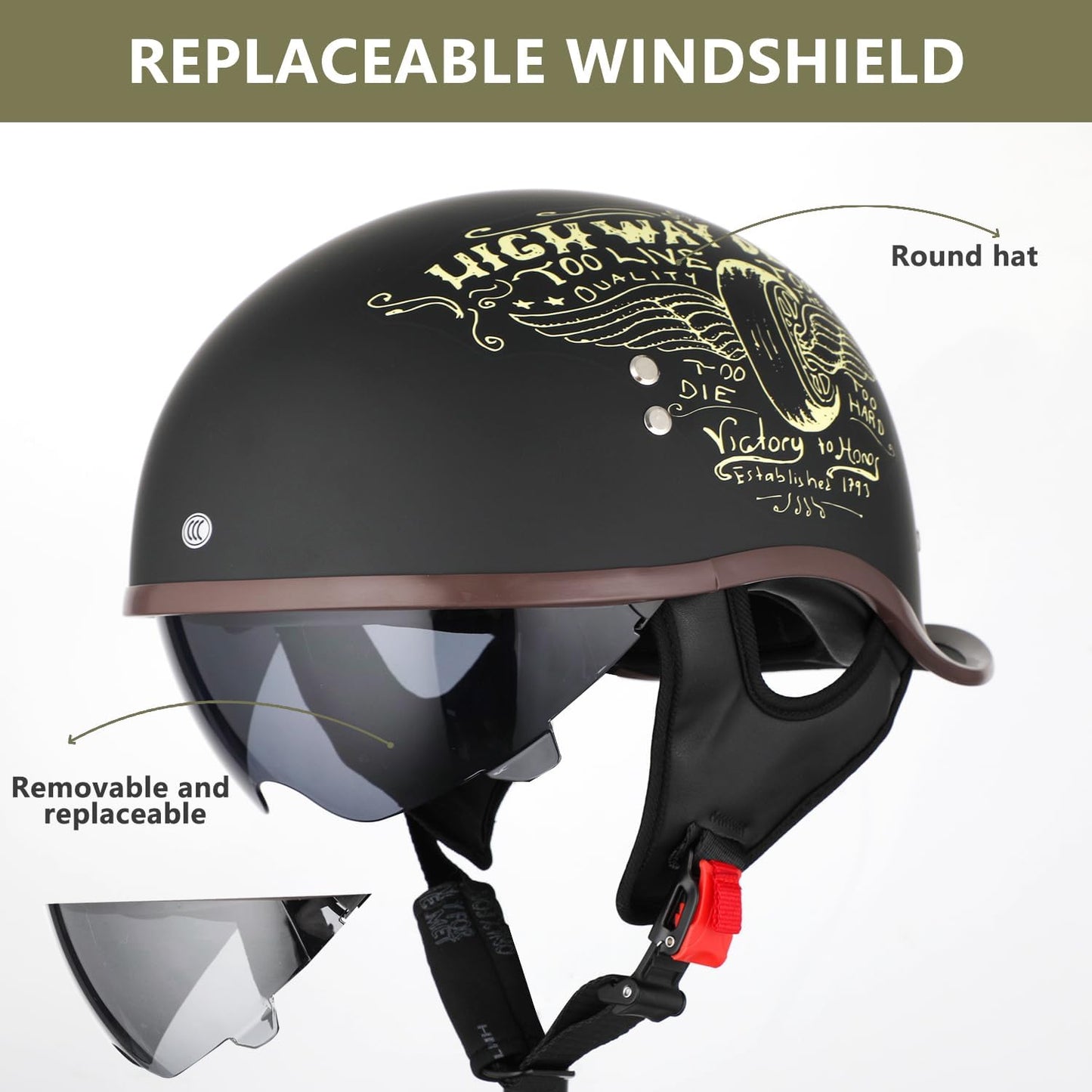 Hat Motorcycle Half Helmet, Retro Street Adult Men and Women Open Face Motorcycle Helmet, Motorcycle Moped Street Bike DOT Approved.