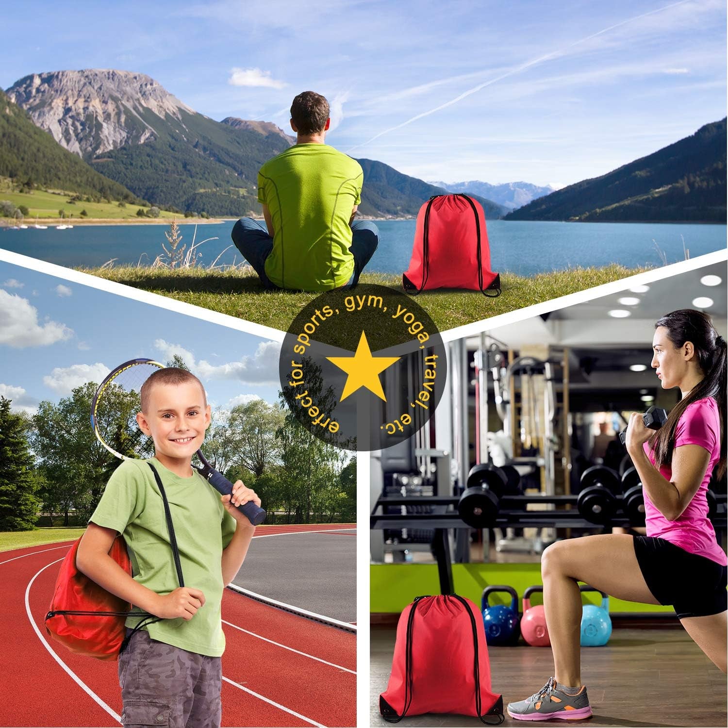 20Pcs Drawstring Backpack Bag Bulk Red Drawstring Bags String Backpack Sport Gym Sack Bags Foldable Storage Bag for Women Men Shopping Gym Travel Sports