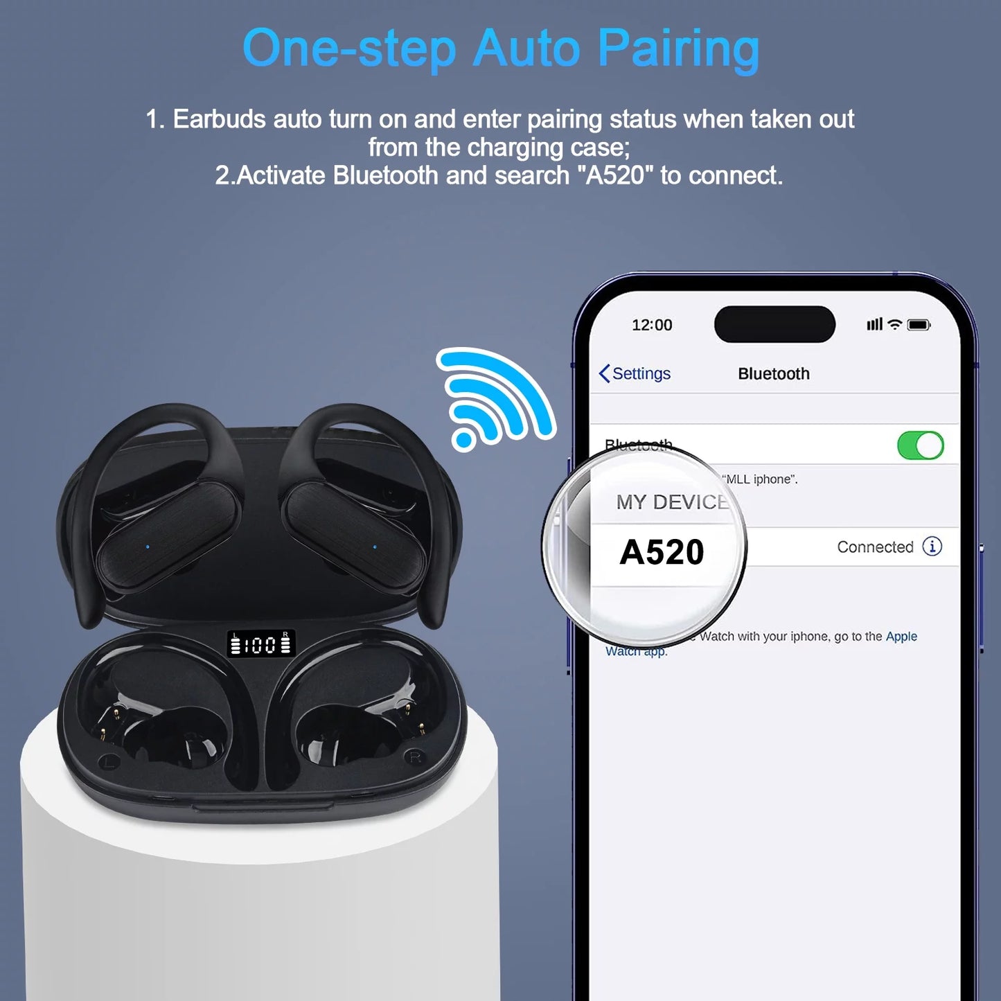 Bluetooth 5.3 IPX7 Noise Cancelling Wireless Earbuds with 45H Playtime, Black