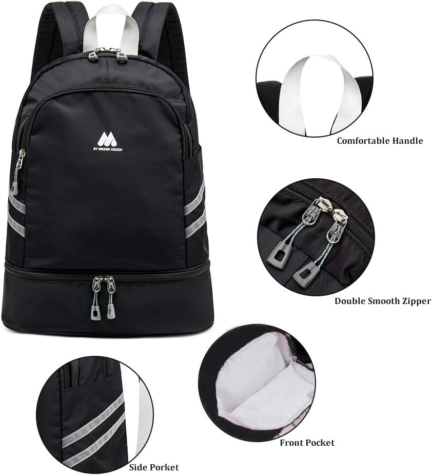 Gym Backpack for Women with Shoe Compartment & Wet Pocket & Lunch Compartment, Waterproof Gym Bag Laptop Purses(Black)