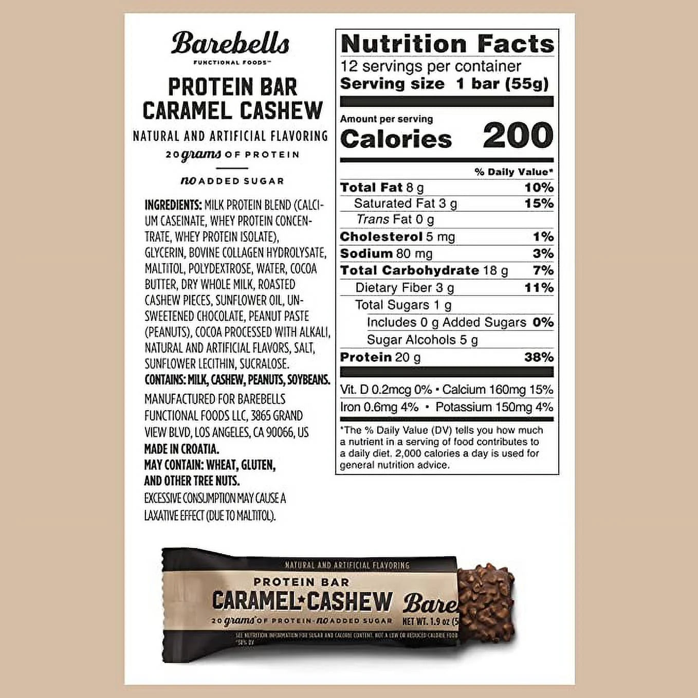 Protein Bars with 20G High Protein, 1.9Oz Bars, Caramel Cashew - 12 Count