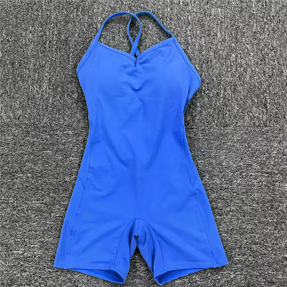 Backless Sports Woman 2023 Lycra Fitness Overalls One Piece Jumpsuit Shorts Sport Outfit Gym Workout Clothes for Women Sportwear