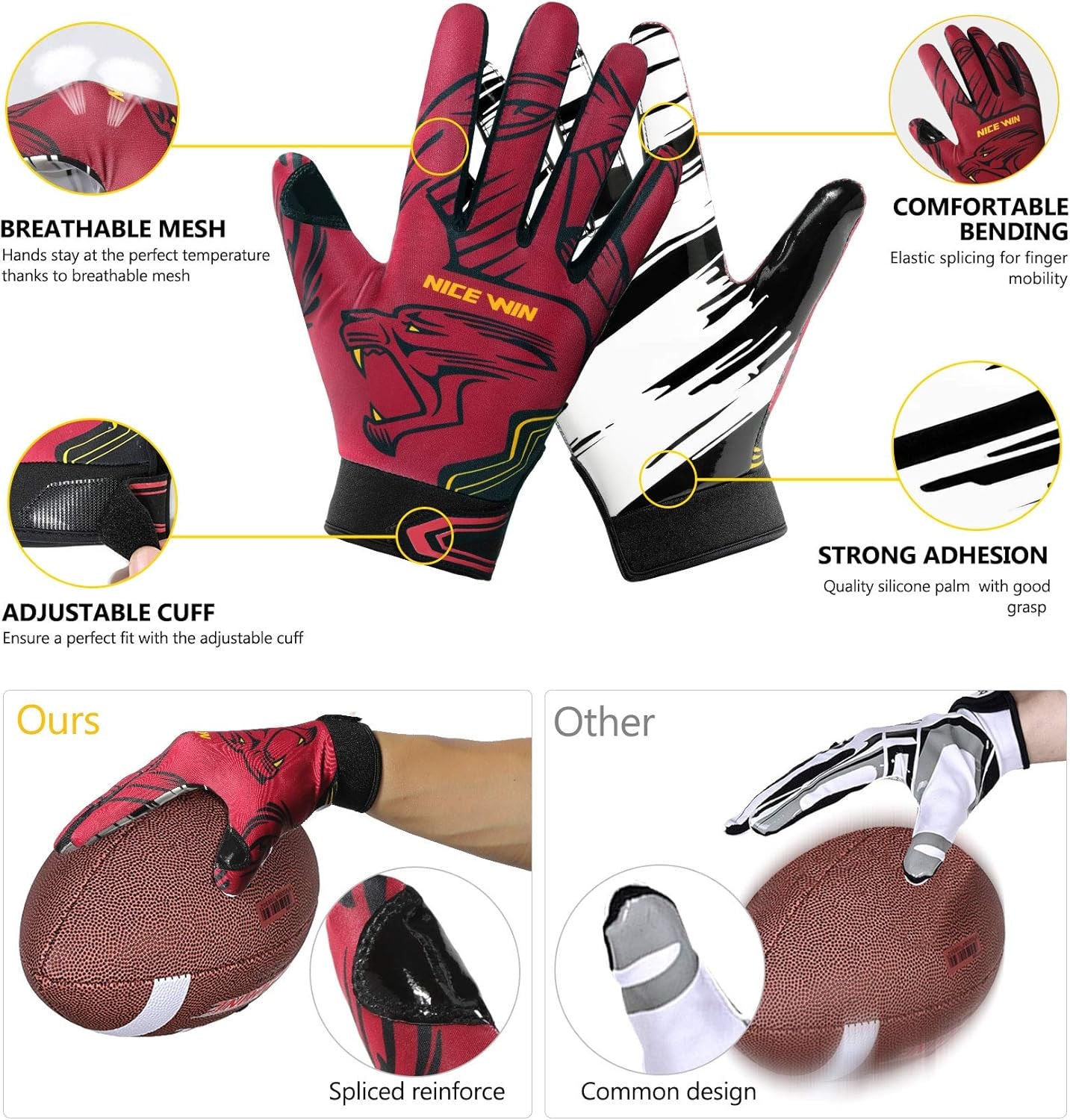 Football Gloves Youth Receiver Gloves for Kids