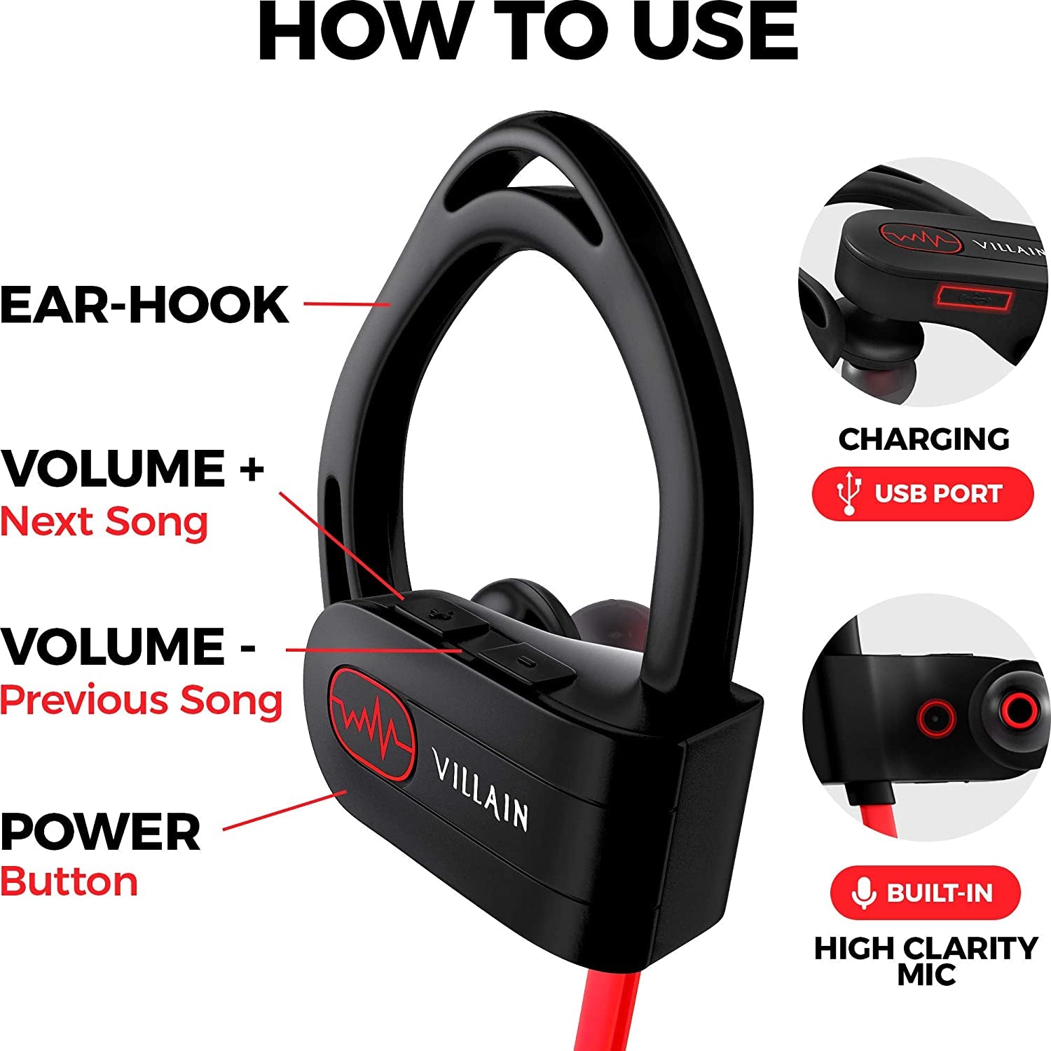 Sport Headphones | Running Headphones | Workout Headphones | Gym Headphones | Wireless Bluetooth Earbuds IPX7 Hifi HD Sound with Thumping Bass