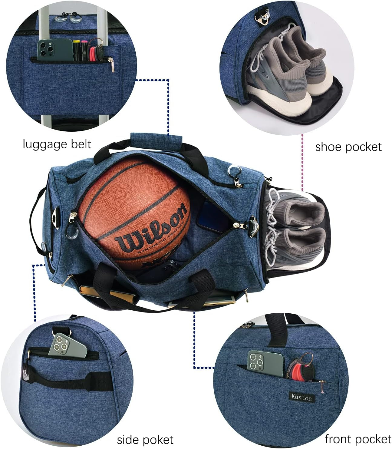 Sports Gym Bag with Shoes Compartment &Wet Pocket Gym Duffel Bag Overnight Bag for Men and Women (Navy Blue)