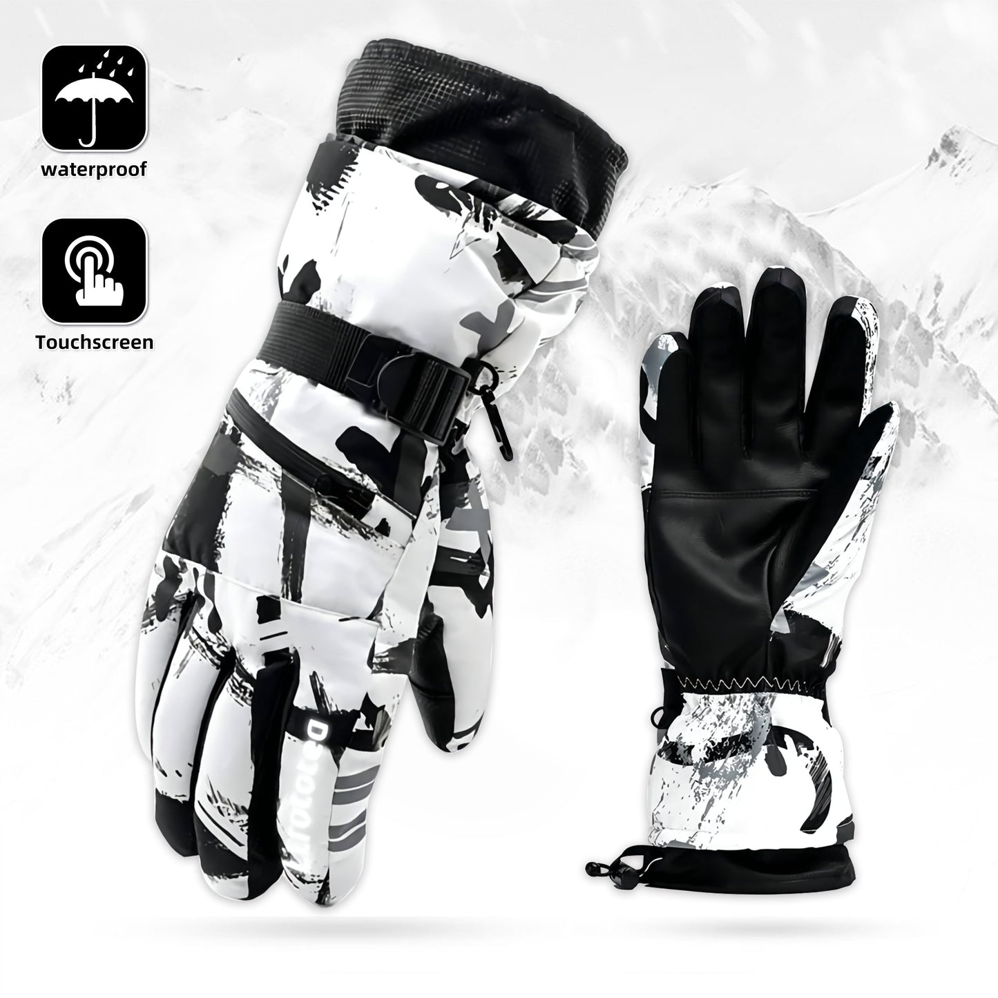 Ski Gloves Waterproof Ski Gloves for Men Women,Touchscreen Gloves,Thermal Gloves White Warm Winter Gloves,Professional Ski Gear,White XL