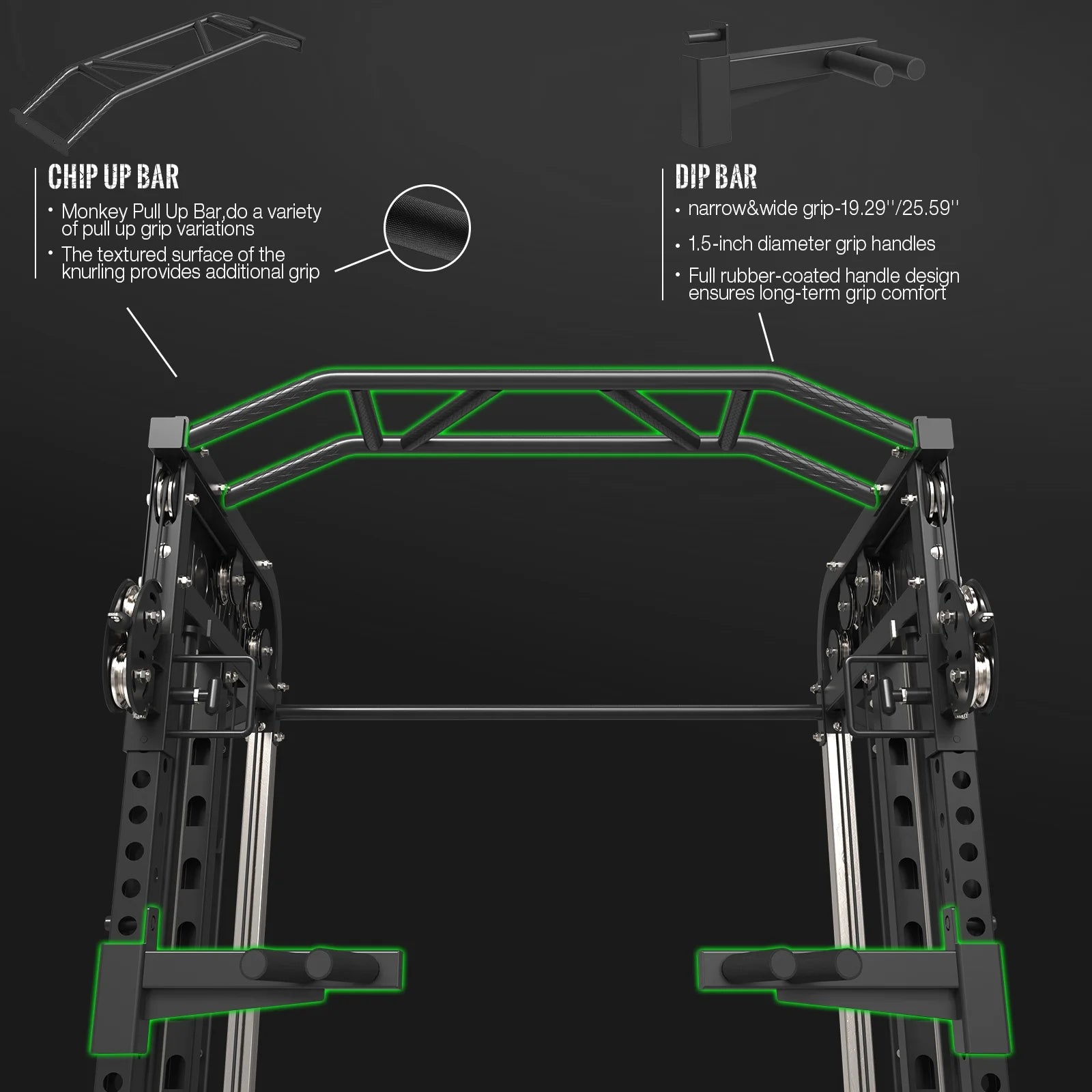 Smith Machine, All-In-One Power Rack Cage with Adjustable Cable Crossover, Vertical Leg Press and Smith Bar, Multifunctional Squat Rack with J Hook, Spotter Arms and Other