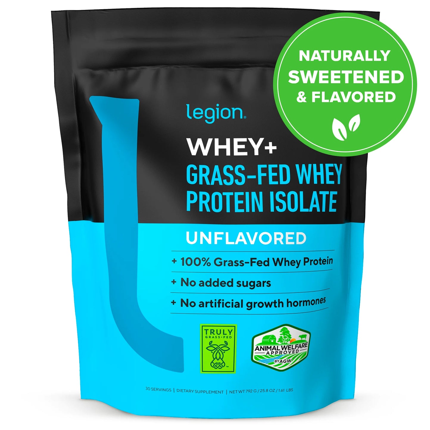 Whey+ Whey Isolate Protein Powder Supplement, Unflavored, 30 Servings