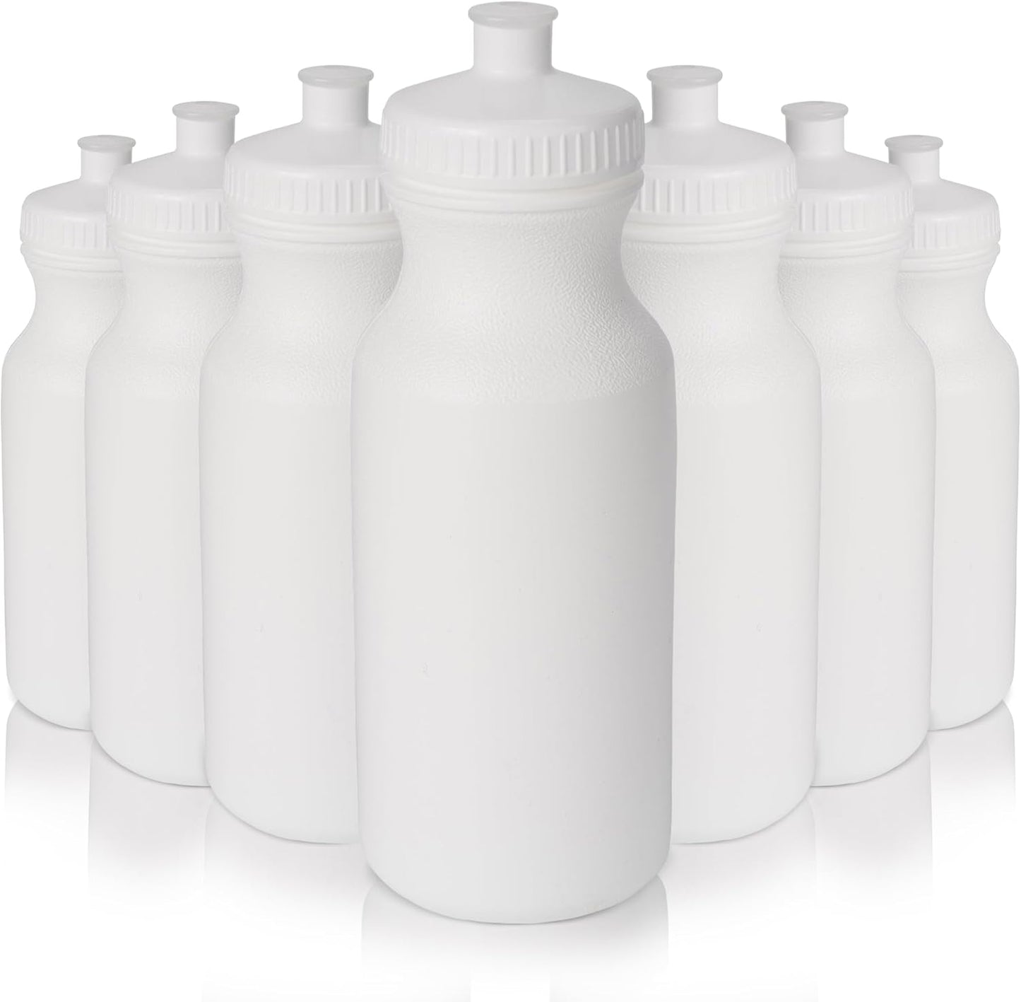 20 Oz Sports Water Bottles, Reusable No BPA Plastic, Pull Top Leakproof Drink Spout, Blank DIY Customization for Business Branding, Fundraises, (White Bottle - White Lid, 10 Pack)