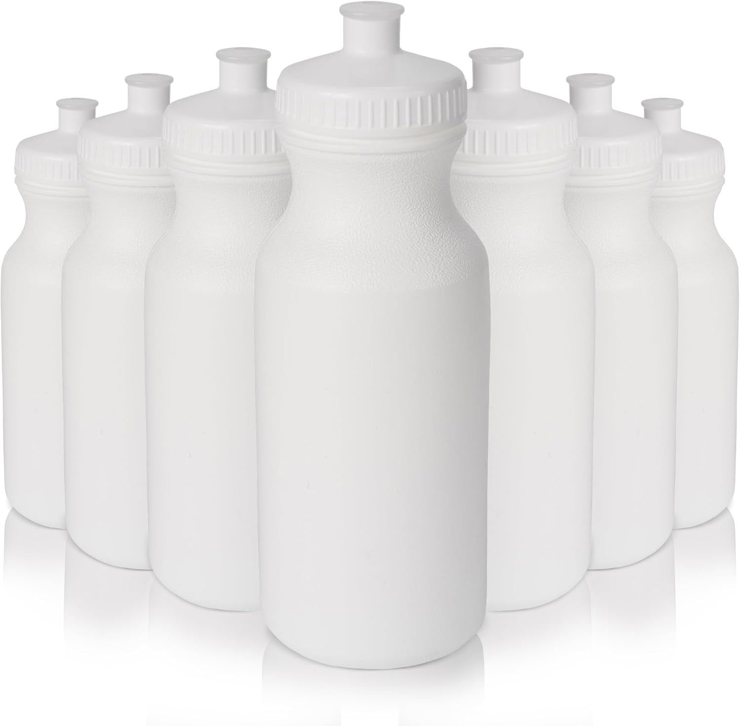 20 Oz Sports Water Bottles, Reusable No BPA Plastic, Pull Top Leakproof Drink Spout, Blank DIY Customization for Business Branding, Fundraises, (White Bottle - White Lid, 10 Pack)